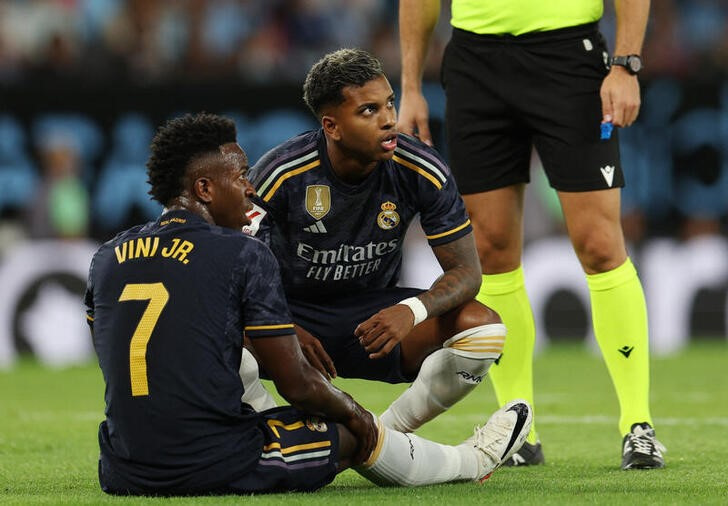 &copy; Reuters. Vinicius Jr. e Rodrygo durante partida do Real Madrid contra o Celta pela liga espanhola
REUTERS/Violeta Santos Moura