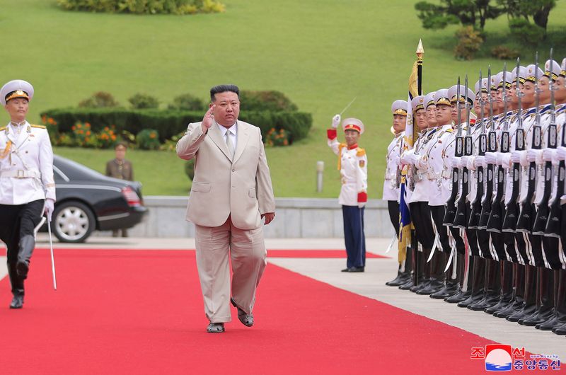 &copy; Reuters. North Korean leader Kim Jong Un visits the Naval Command of the Korean People's Army (KPA) on the occasion of the Navy Day, in North Korea, in this picture released by North Korea's Korean Central News Agency (KCNA) and obtained by Reuters on August 29, 2