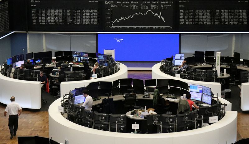 &copy; Reuters. FILE PHOTO: The German share price index DAX graph is pictured at the stock exchange in Frankfurt, Germany, August 25, 2023. REUTERS/Staff/File Photo