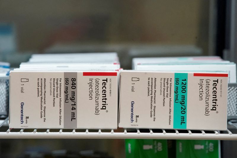 &copy; Reuters. FILE PHOTO: Boxes of Tecentriq from Genentech are seen at the Huntsman Cancer Institute at the University of Utah in Salt Lake City, Utah, U.S., July 22, 2022.  REUTERS/George Frey/File Photo
