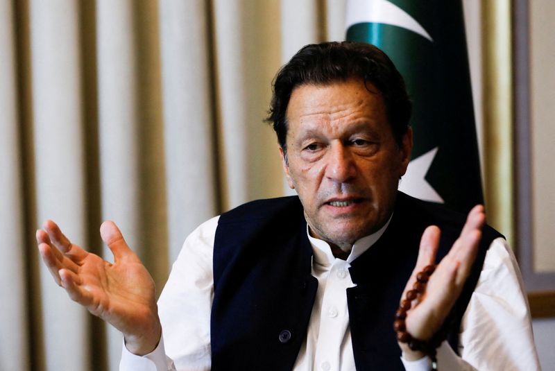 &copy; Reuters. FILE PHOTO: Former Pakistani Prime Minister Imran Khan, gestures as he speaks with Reuters during an interview, in Lahore, Pakistan March 17, 2023. REUTERS/Akhtar Soomro/File Photo