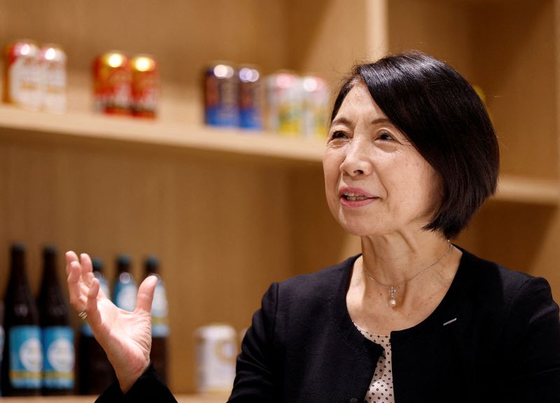 &copy; Reuters. FILE PHOTO: Suntory Beverage & Food Ltd.'s chief executive Makiko Ono speaks during an interview with Reuters at the company headquarters in Tokyo, Japan December 15, 2022.  REUTERS/Issei Kato/File Photo