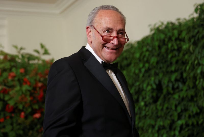 &copy; Reuters. FILE PHOTO: U.S. Senate Majority Leader Chuck Schumer arrives to attend the State Dinner hosted by President Biden for India's Prime Minister Narendra Modi at the White House in Washington, U.S., June 22, 2023. REUTERS/Julia Nikhinson/file photo