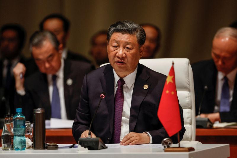 &copy; Reuters. President of China Xi Jinping attends the plenary session during the 2023 BRICS Summit at the Sandton Convention Centre in Johannesburg, South Africa on August 23, 2023. GIANLUIGI GUERCIA/Pool via REUTERS/File Photo