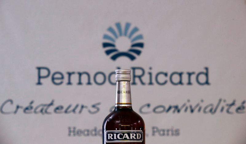 &copy; Reuters. FILE PHOTO: A logo is seen on a bottle of the Ricard aniseed-flavoured beverage displayed during French drinks maker Pernod Ricard news conference to announce the company annual results in Paris, France, August 29, 2018. REUTERS/Christian Hartmann/File Ph