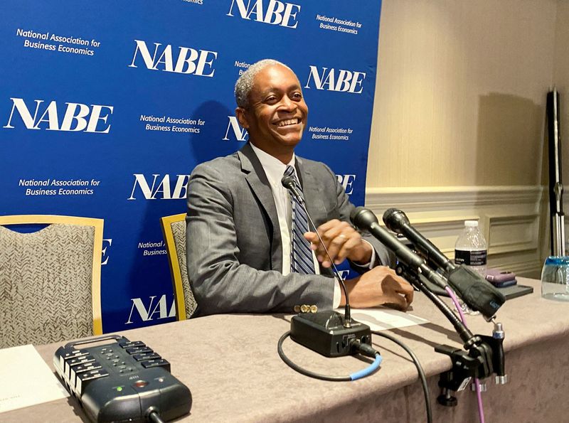 &copy; Reuters. FILE PHOTO: U.S. Atlanta Federal Reserve Bank President Raphael Bostic speaks to reporters at the National Association of Business Economics' annual policy meeting in Washington, U.S. March 21, 2022. REUTERS/Ann Saphir