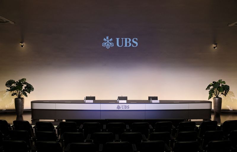 &copy; Reuters. Photo du logo d'UBS lors d'un conférence de presse à Zurich. /Photo prise le 31 août 2023 à Zurich, Suisse/REUTERS/Denis Balibouse