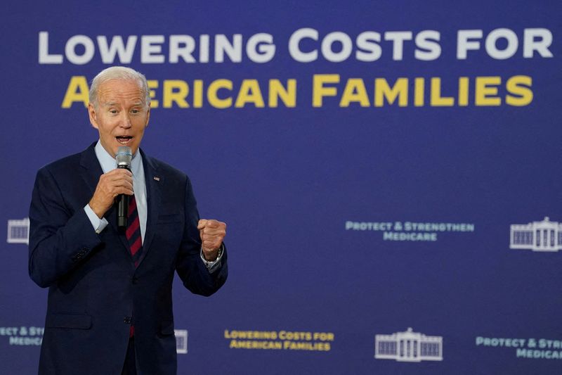 &copy; Reuters. FILE PHOTO: U.S. President Joe Biden speaks about protecting Social Security, Medicare, and lowering prescription drug costs, during a visit to OB Johnson Park and Community Center, in Hallandale Beach, Florida, U.S. November 1, 2022. REUTERS/Kevin Lamarq