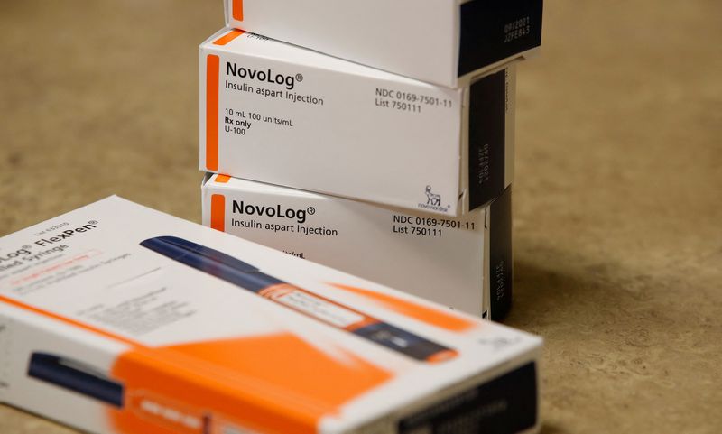 &copy; Reuters. FILE PHOTO: Boxes of the drug NovoLog, made by Novo Nordisk Pharmaceutical, sit on a counter at a pharmacy in Provo, Utah, U.S. January 9, 2020.   REUTERS/George Frey/File Photo