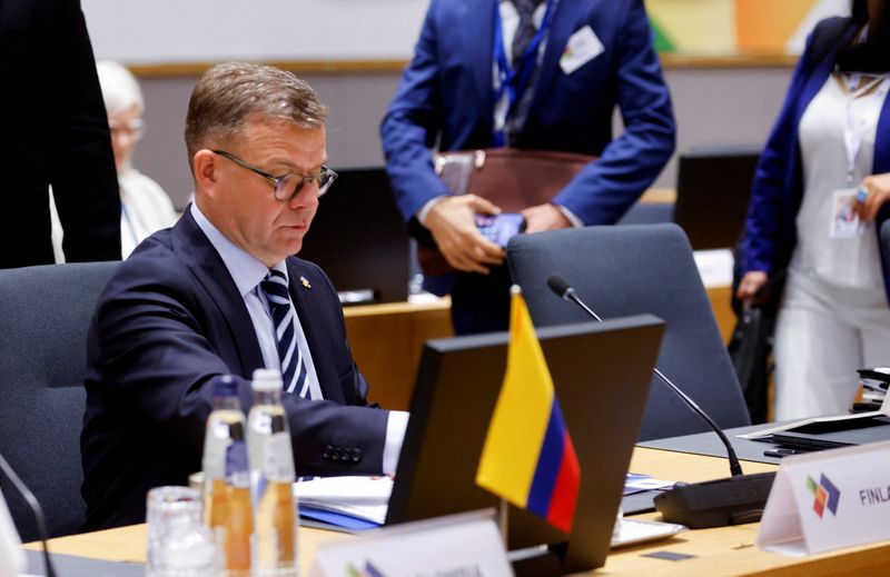 &copy; Reuters. Primeiro-ministro da Finlândia, Petteri Orpo, durante reunião de cúpula entre UE e Celac em Bruxelas
18/07/2023 REUTERS/Johanna Geron