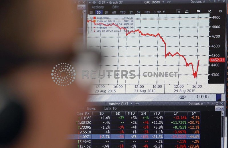 &copy; Reuters. Operador acompanha movimentação de ações na Allianz Global Investors em Paris
24/08/2015    REUTERS/Regis Duvignau