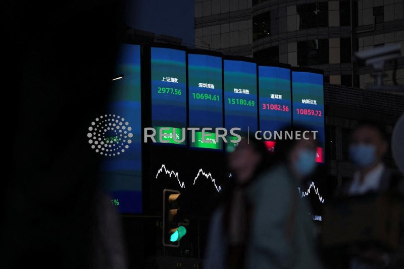 &copy; Reuters. Telão mostra índices acionários em Xangai
24/10/2022. REUTERS/Aly Song