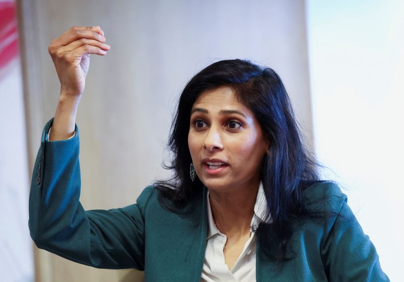 &copy; Reuters. First Deputy Managing Director of the International Monetary Fund, Gita Gopinath, speaks during an interview at the South African Reserve Bank's Biennial Conference in the Cape Town International Convention Centre, South Africa,  September 1, 2023. REUTER