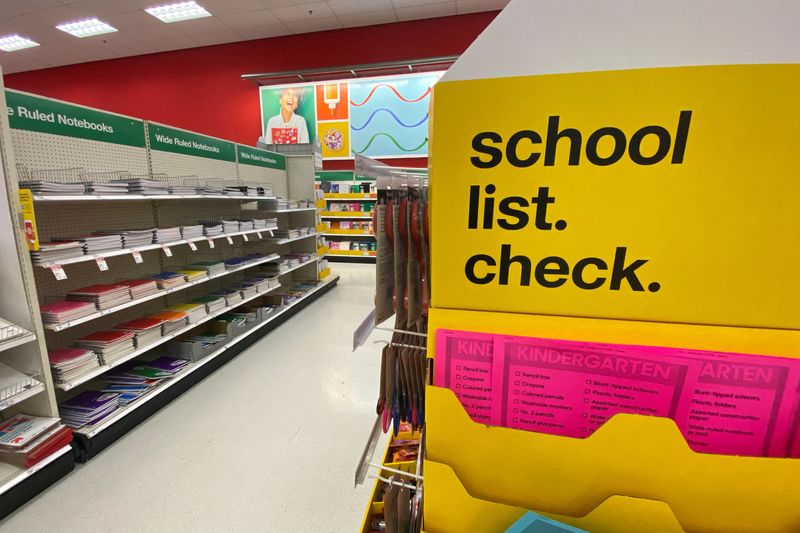 &copy; Reuters. FILE PHOTO: Back to school supplies are shown for sale at a Target store in Encinitas, California, U.S., July 28, 2020.  REUTERS/Mike Blake/File Photo