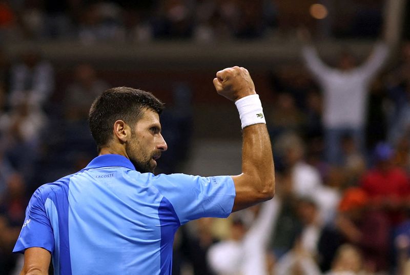 &copy; Reuters. Novak Djokovic comemora após vencer Laslo Djere no US Open
02/09/2023 REUTERS/Shannon Stapleton