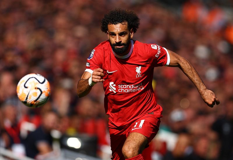 &copy; Reuters. Mohamed Salah durante partida do Liverpool contra o Aston Villa pelo Campeonato Inglês
03/09/2023 REUTERS/Molly Darlington 