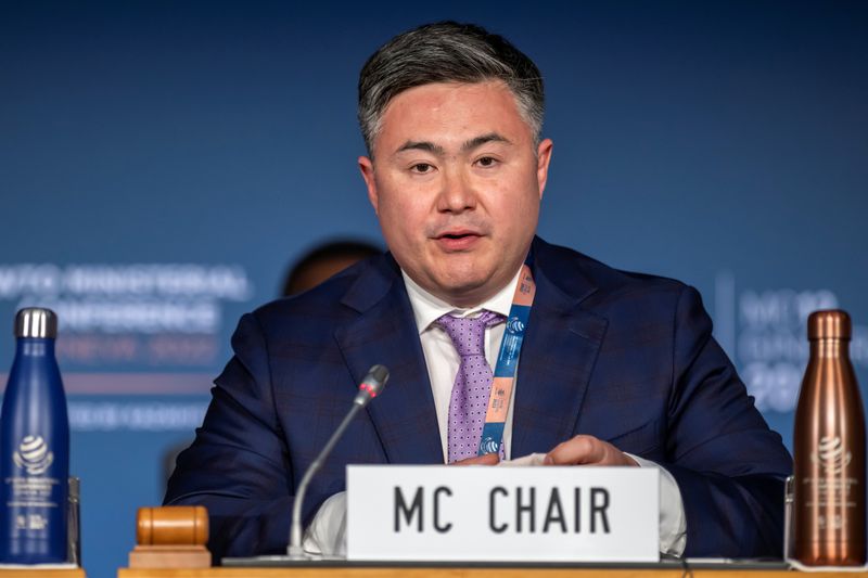 &copy; Reuters. FILE PHOTO: MC12 Chair Mr Timur Suleimenov attends the opening ceremony of the 12th Ministerial Conference (MC12), at the headquarters of the World Trade Organization, in Geneva, Switzerland, June 12, 2022. Martial Trezzini/Pool via REUTERS/File Photo