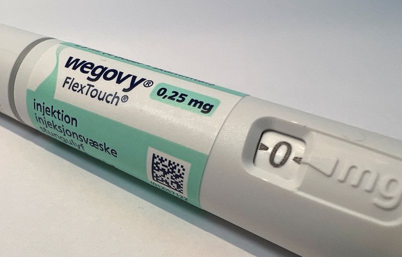 &copy; Reuters. A 0.25 mg injection pen of Novo Nordisk's weight-loss drug Wegovy is shown in this photo illustration in Oslo, Norway, August31, 2023. REUTERS/Victoria Klesty/Illustration/file photo