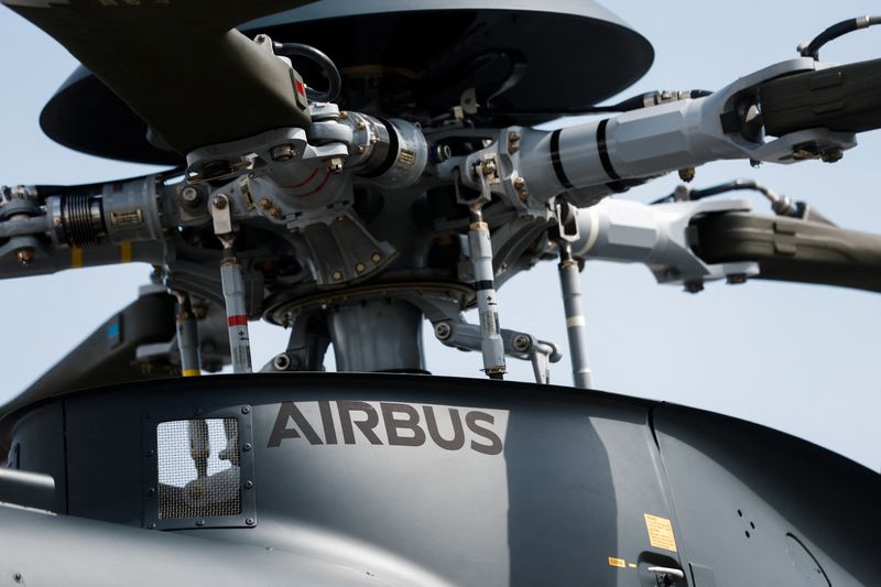 &copy; Reuters. The logo of Airbus is pictured on an H225M helicopter at the 54th International Paris Airshow at Le Bourget Airport near Paris, France, June 21, 2023. REUTERS/Benoit Tessier/File photo