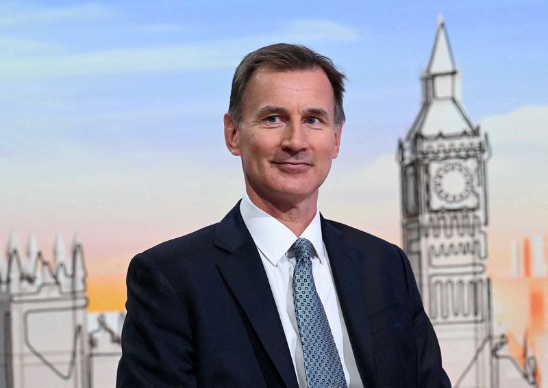 &copy; Reuters. British Chancellor of the Exchequer Jeremy Hunt appears on BBC Sunday presented by Laura Kuenssberg, in London, Britain September 3, 2023.  Jeff Overs/BBC/Handout via REUTERS/File Photo