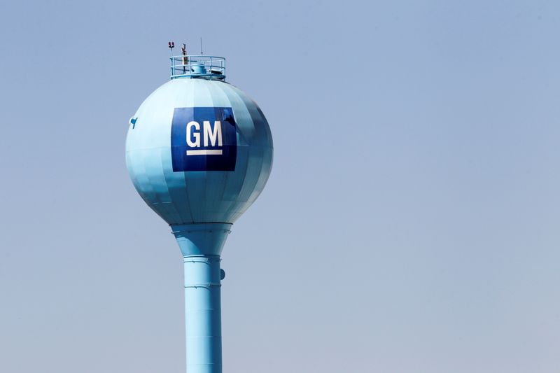 &copy; Reuters. The GM logo is seen on a water tank of the General Motors assembly plant in Ramos Arizpe, in Coahuila state, Mexico February 11, 2021. REUTERS/Daniel Becerril