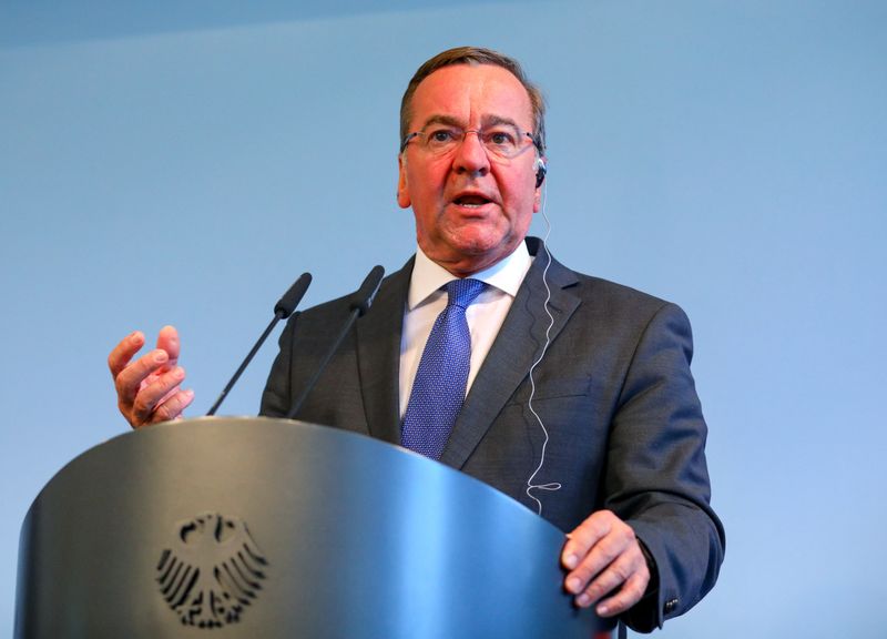 &copy; Reuters. FILE PHOTO-German Defence Minister Boris Pistorius addresses the media as he meets with Britain's Secretary of State for Defence Ben Wallace in Berlin, Germany, May 17, 2023. REUTERS/Nadja Wohlleben/File Photo