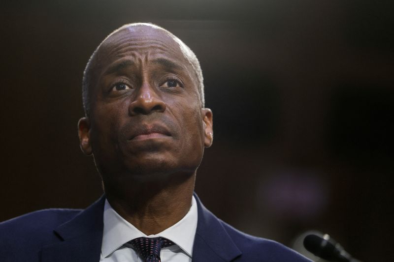 &copy; Reuters. FILE PHOTO: Fed Governor Philip Jefferson testifies before a Senate Banking Committee hearing on his nomination to be the Federal Reserve's next vice chair, on Capitol Hill in Washington, U.S., June 21, 2023. REUTERS/Jonathan Ernst/File Photo