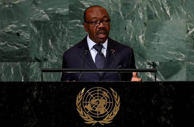 &copy; Reuters. FILE PHOTO: Gabon's President Ali Bongo Ondimba addresses the 77th Session of the United Nations General Assembly at U.N. Headquarters in New York City, U.S., September 21, 2022. REUTERS/Brendan McDermid//File Photo