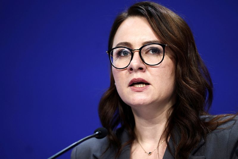 &copy; Reuters. FILE PHOTO: Ukrainian First Deputy Prime Minister Yulia Svyrydenko addresses "The Framework for Lasting Recovery" session on the first day of the Ukraine Recovery Conference in London, Britain June 21, 2023. Henry Nicholls/Pool via REUTERS/File Photo