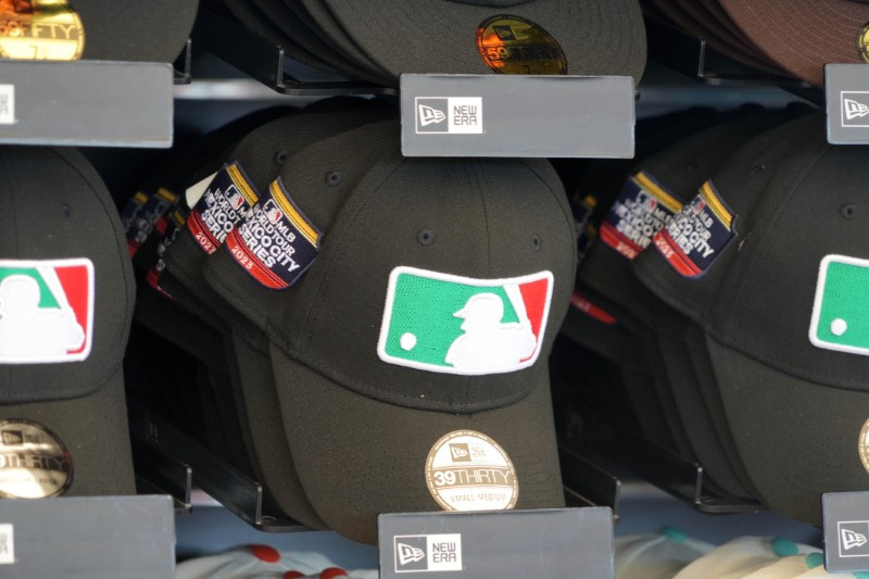 © Reuters. Apr 29, 2023; Mexico City, Mexico; New Era caps on display during a MLB World Tour game at Estadio Alfredo Harp Helu. Mandatory Credit: Kirby Lee-USA TODAY Sports/File Photo