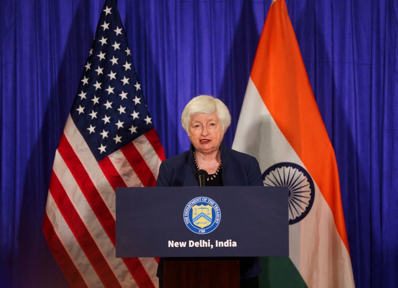 © Reuters. U.S. Treasury Secretary Janet Yellen addresses the media, ahead of the G20 Summit in New Delhi, India, September 8, 2023. REUTERS/Francis Mascarenhas