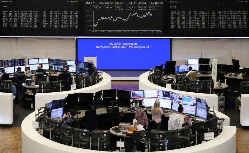 &copy; Reuters. FILE PHOTO: The German share price index DAX graph is pictured at the stock exchange in Frankfurt, Germany, August 31, 2023. REUTERS/Staff/File Photo