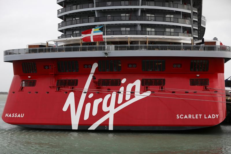 &copy; Reuters. FILE PHOTO: The Virgin Voyages Scarlet Lady cruise liner sits docked at Dover Port in Dover, Britain, February 21, 2020. REUTERS/Simon Dawson