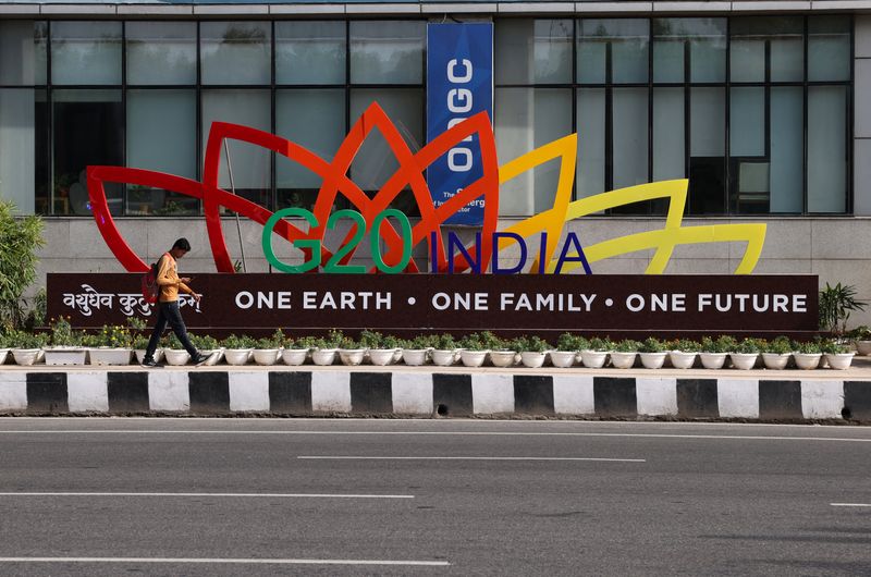 &copy; Reuters. Logo da cúpula do G20 em Nova Délhi
 4/9/2023   REUTERS/Anushree Fadnavis