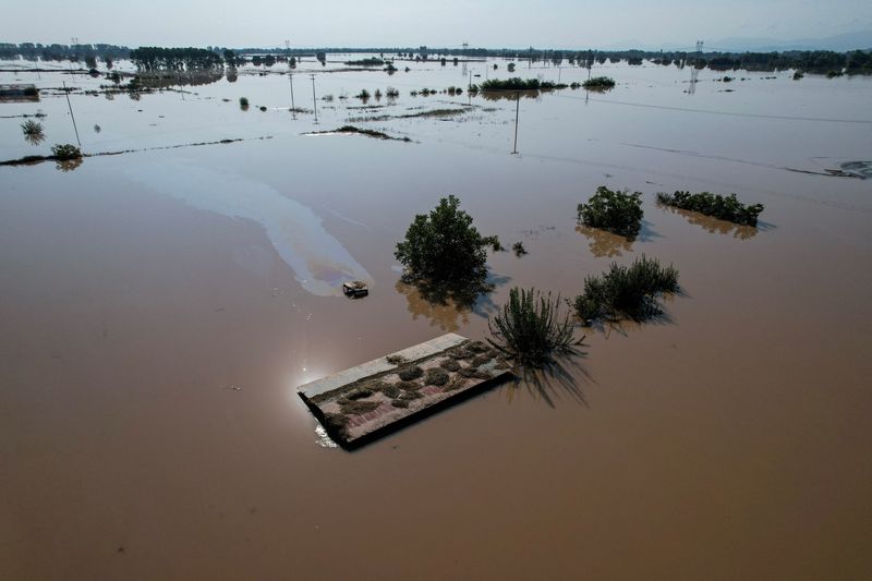 © Reuters. A flooded area is seen in the aftermath of Storm Daniel, in Megala Kalyvia, Greece, September 9, 2023. REUTERS/Giannis Floulis