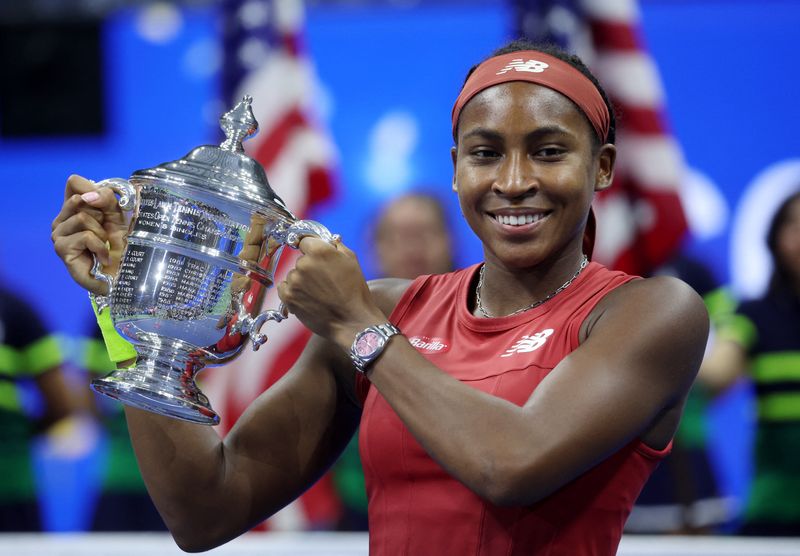 &copy; Reuters. 　テニスの四大大会最終戦、全米オープンは９日、ニューヨークで女子シングルス決勝を行い、１９歳のコリ・ガウフ（米国）が四大大会初優勝を果たした（２０２３年　ロイター）