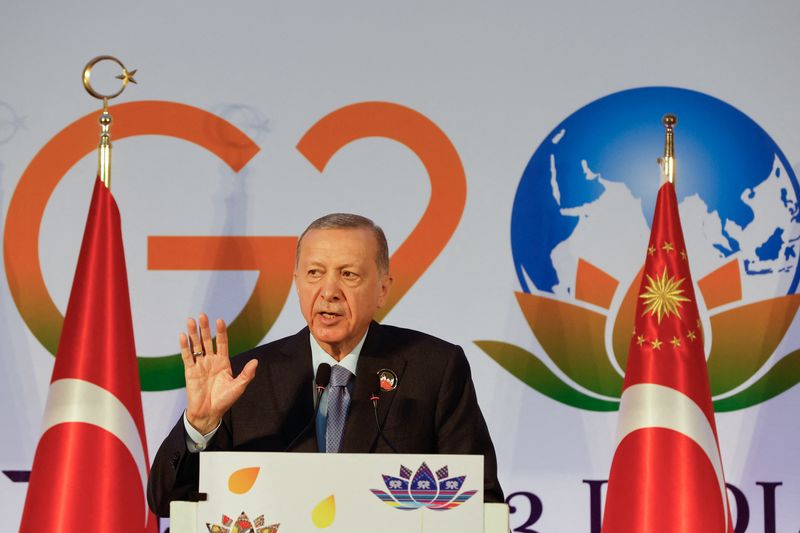 &copy; Reuters. Turkish President Tayyip Erdogan attends a press conference on the sidelines of the G20 Summit in New Delhi, India, September 10, 2023. REUTERS/Adnan Abidi