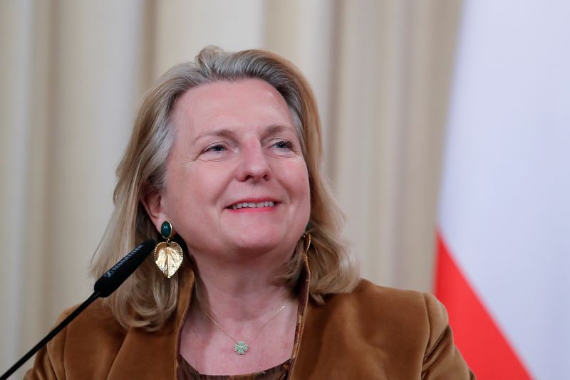 &copy; Reuters. Austrian Foreign Minister Karin Kneissl reacts during a news conference following a meeting with her Russian counterpart Sergei Lavrov in Moscow, Russia March 12, 2019. REUTERS/Maxim Shemetov/File Photo