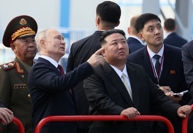 &copy; Reuters. Russia's President Vladimir Putin and North Korea's leader Kim Jong Un visit the Vostochny Сosmodrome in the far eastern Amur region, Russia, September 13, 2023. Sputnik/Mikhail Metzel/Kremlin via REUTERS 