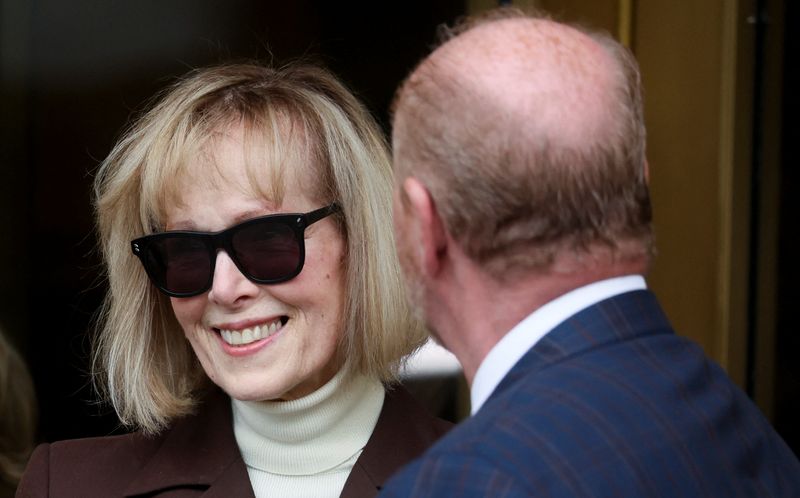 &copy; Reuters. FILE PHOTO: E. Jean Carroll reacts as she exits the Manhattan Federal Court following the verdict in the civil rape accusation case against former U.S. President Donald Trump, in New York City, U.S., May 9, 2023.  REUTERS/Brendan McDermid