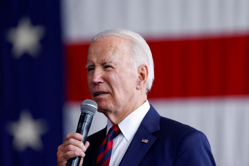 &copy; Reuters. FILE PHOTO: U.S. President Joe Biden delivers remarks to service members, first responders, and their families on the day of the 22nd anniversary of the September 11, 2001 attacks on the World Trade Center, at Joint Base Elmendorf-Richardson in Anchorage,