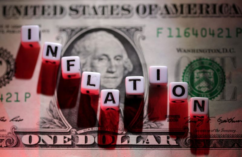 &copy; Reuters. Plastic letters arranged to read "Inflation" are placed on U.S. Dollar banknote in this illustration taken, June 12, 2022. REUTERS/Dado Ruvic/Illustration