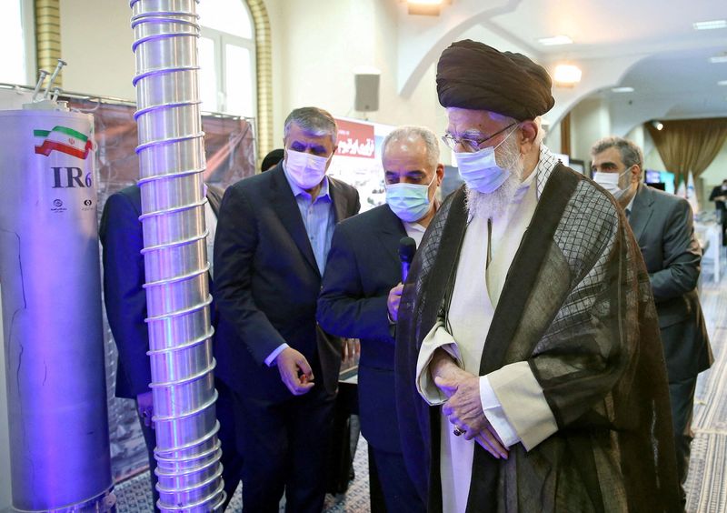 &copy; Reuters. FILE PHOTO: Iran's Supreme Leader Ayatollah Ali Khamenei visits the Iranian centrifuges in Tehran, Iran June 11, 2023. Office of the Iranian Supreme Leader/WANA (West Asia News Agency) via REUTERS /File Photo