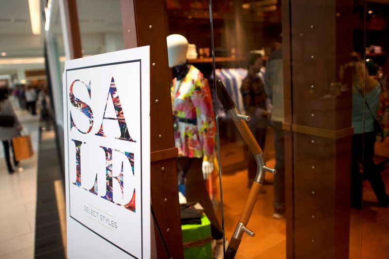 &copy; Reuters. FILE PHOTO: A sale sign is positioned outside the Robert Graham store of the King of Prussia Mall, United States' largest retail shopping space, in King of Prussia, Pennsylvania, U.S., December 8, 2018.  REUTERS/Mark Makela