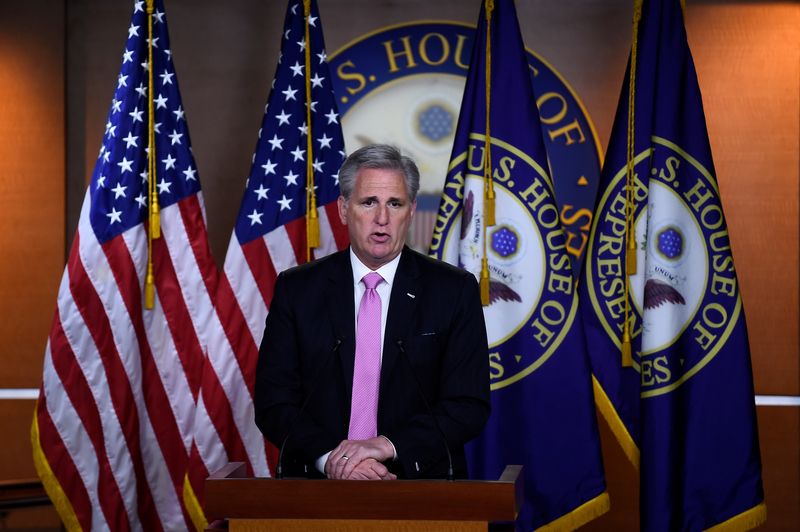 &copy; Reuters. House Minority Leader Kevin McCarthy (R-CA) speaks to the media on Capitol Hill in Washington, D.C., U.S., May 2, 2019. REUTERS/Clodagh Kilcoyne/File photo