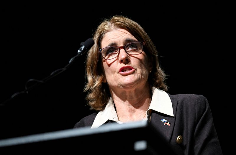 &copy; Reuters. FILE PHOTO: Incoming RBA Governor Michele Bullock delivers the Sir Leslie Melville Public Lecture at the Australian National University in Canberra, Australia, August 29, 2023 in this handout image. ANU/Tracey Nearmy/Handout via REUTERS/File Photo