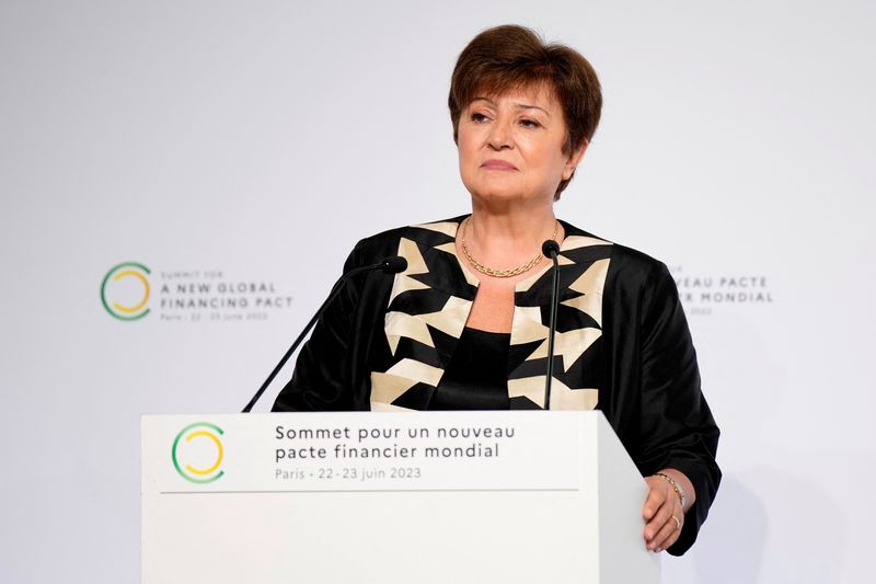 &copy; Reuters. كريستالينا جورجيفا مديرة صندوق النقد الدولي خلال مؤتمر صحفي في باريس يوم 23 يونيو حزيران 2023. في صورة لرويترز من ممثل لوكالات الأنباء.
