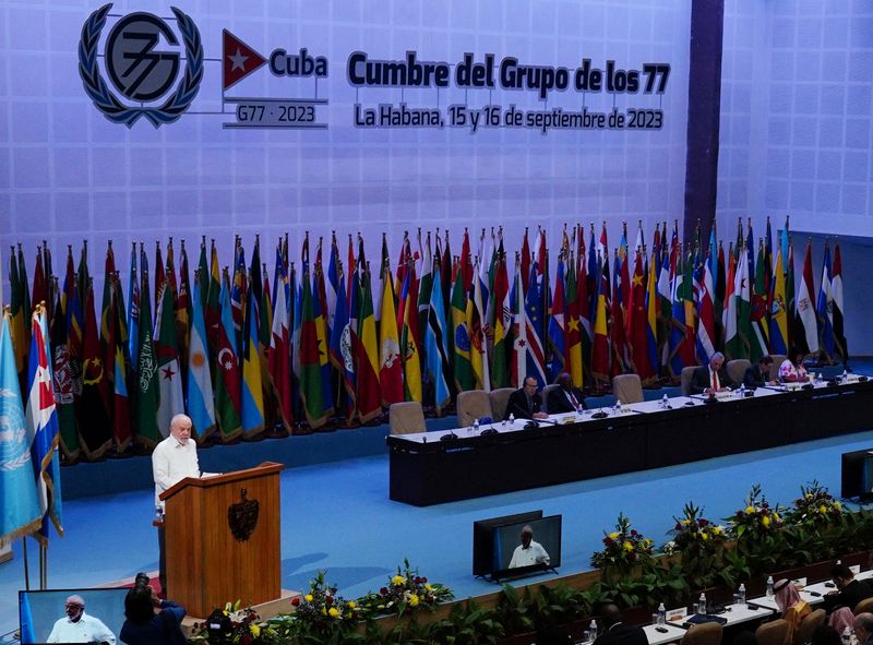 © Reuters. Brazil's President Luiz Inacio Lula da Silva speaks during the G77+ China summit in Havana, Cuba, September 16, 2023. REUTERS/Alexandre Meneghini