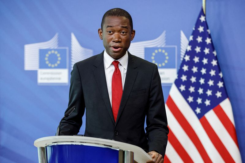 &copy; Reuters. FILE PHOTO: U.S. Deputy Treasury Secretary Wally Adeyemo speaks during a joint news conference with EU Commissioner McGuinness (not pictured) in Brussels, Belgium March 29, 2022. REUTERS/Johanna Geron/Pool/File Photo