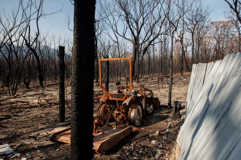 &copy; Reuters. FOTO DE ARCHIVO. Un tractor quemado en medio de árboles muertos después de que un incendio destruyera el Kangaroo Valley Bush Retreat en Kangaroo Valley, Nueva Gales del Sur, Australia. 23 de enero de 2020. REUTERS/Thomas Peter